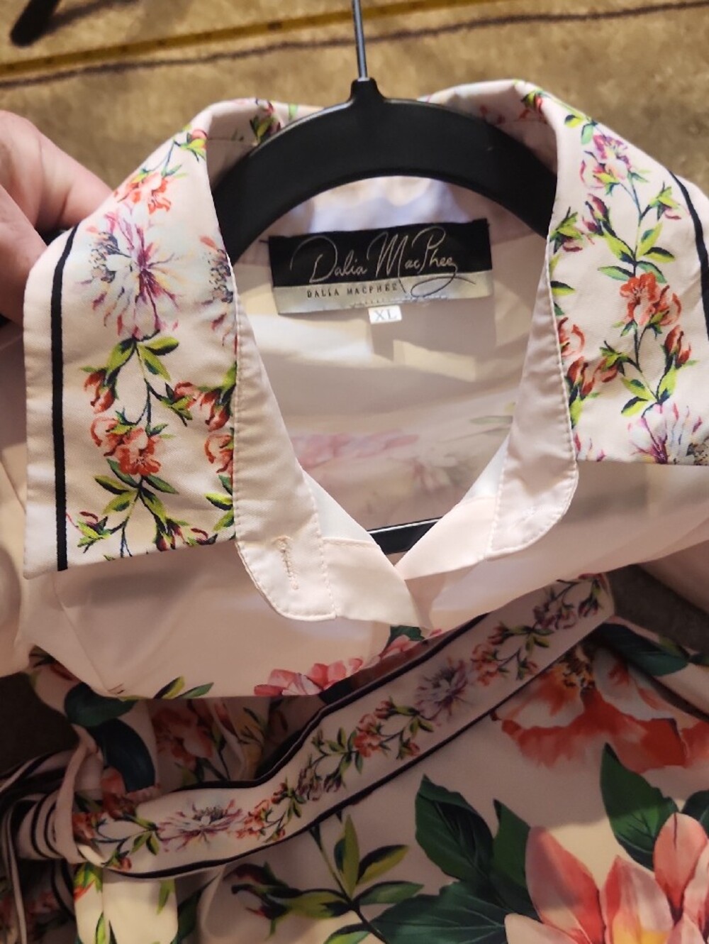 Dalia MacPhee Pink Floral Belted Collared Floral Midi Dress - Picture 12 of 12